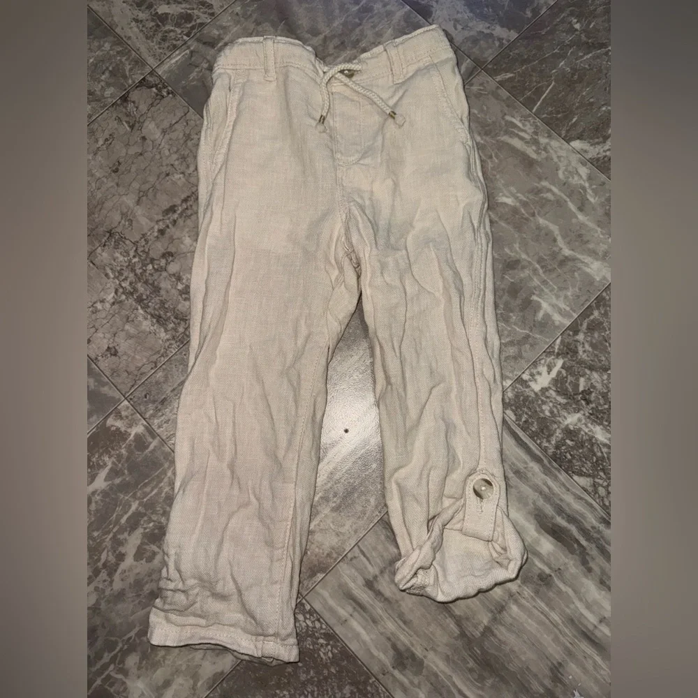 Gymboree Boys Linen Blend Roll Cuff Pants Cream Size 4T